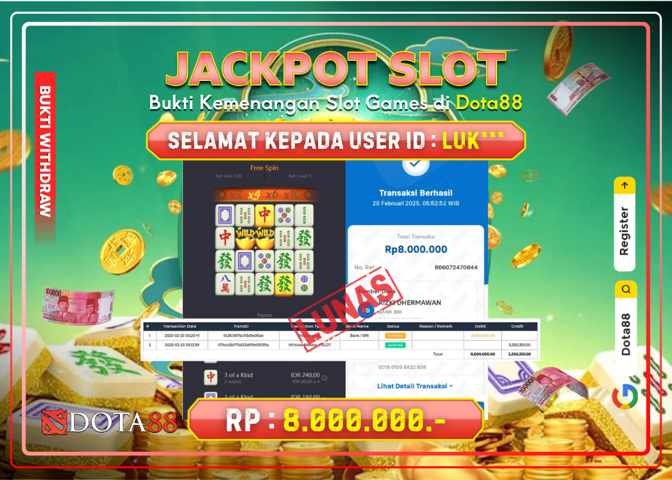 JACKPOT SLOT Mahjong Ways RP.8.000.000,- LUNAS DI DOTA88!