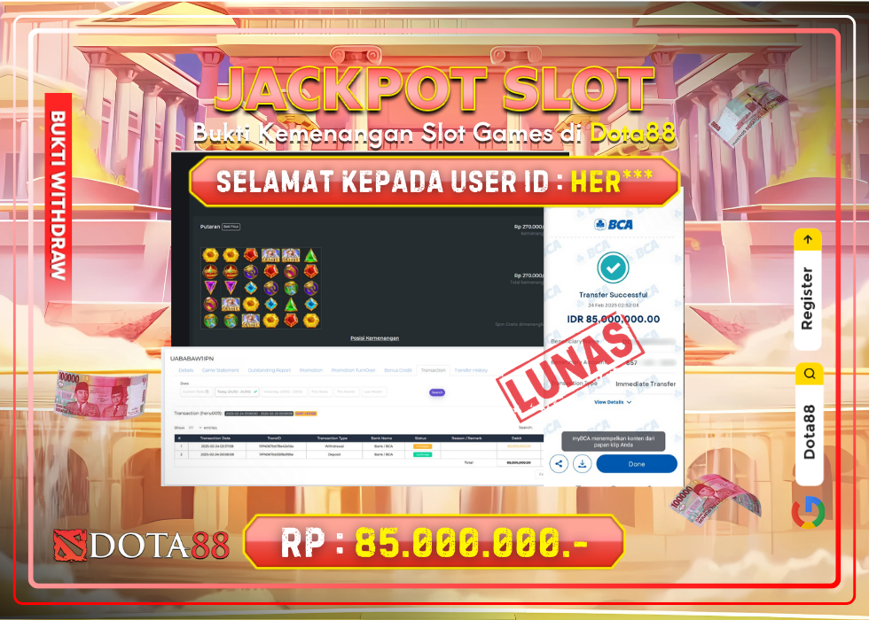 JACKPOT SLOT Gates of Olympus RP.85.000.000,- LUNAS DI DOTA88!