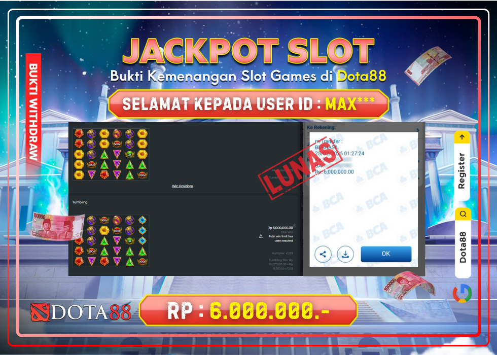 JACKPOT SLOT Gates of Olympus X1000 RP.6.000.000,- LUNAS DI DOTA88!