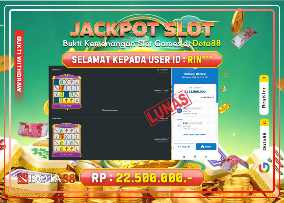 JACKPOT SLOT MAHJONG WAY 2 RP.22.500.000,- LUNAS DI DOTA88!