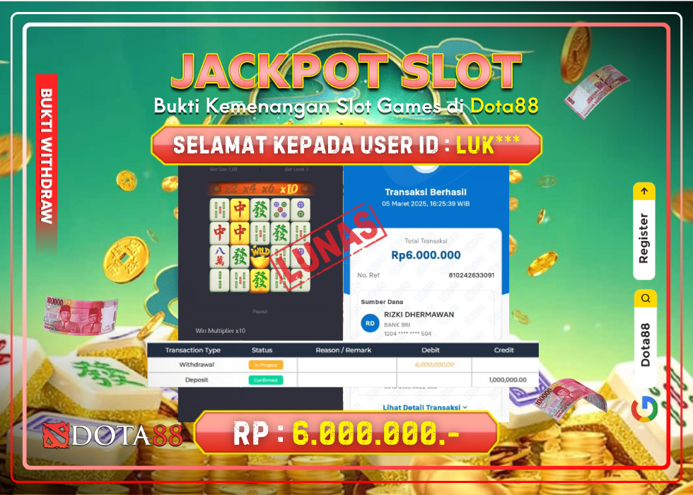 JACKPOT SLOT Mahjong Ways RP.6.000.000,- LUNAS DI DOTA88!