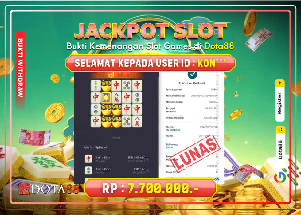 JACKPOT SLOT Mahjong Ways RP.7.700.000,- LUNAS DI DOTA88!