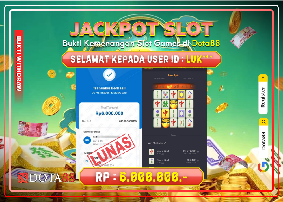 JACKPOT SLOT Mahjong Ways RP.6.000.000,- LUNAS DI DOTA88!