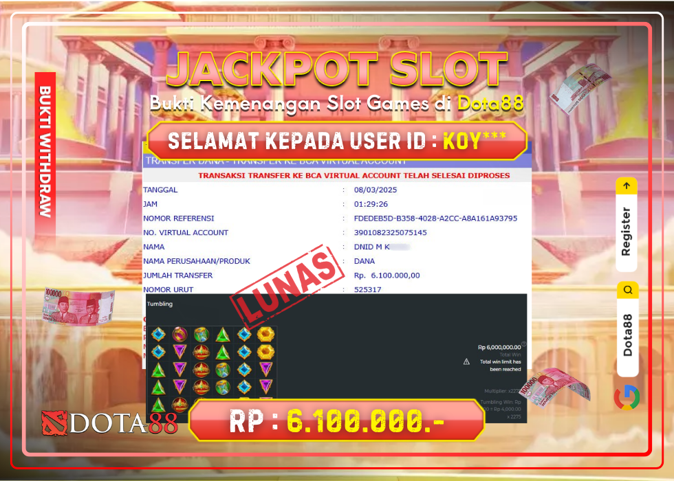 JACKPOT SLOT Gates Of Olympus RP.6.100.000,- LUNAS DI DOTA88!
