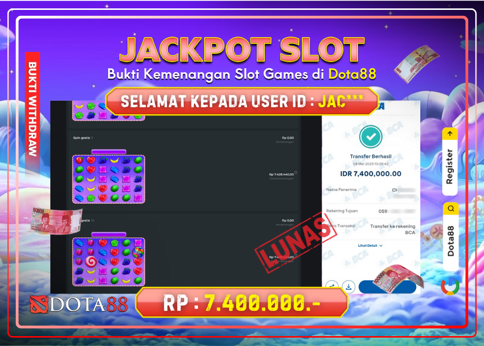 JACKPOT SLOT Sweet Bonanza RP.7.400.000,- LUNAS DI DOTA88!