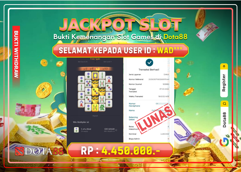 JACKPOT SLOT Mahjong Ways RP.4.450.000,- LUNAS DI DOTA88!