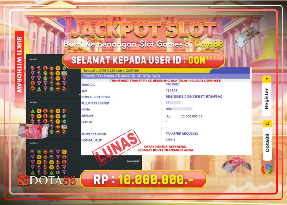 JACKPOT SLOT Gates Of Olympus RP.10.000.000,- LUNAS DI DOTA88!