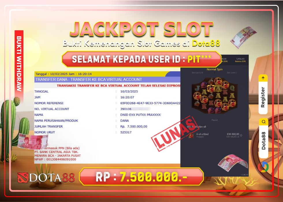 JACKPOT SLOT Wild Bounty Showdown RP.7.500.000,- LUNAS DI DOTA88!