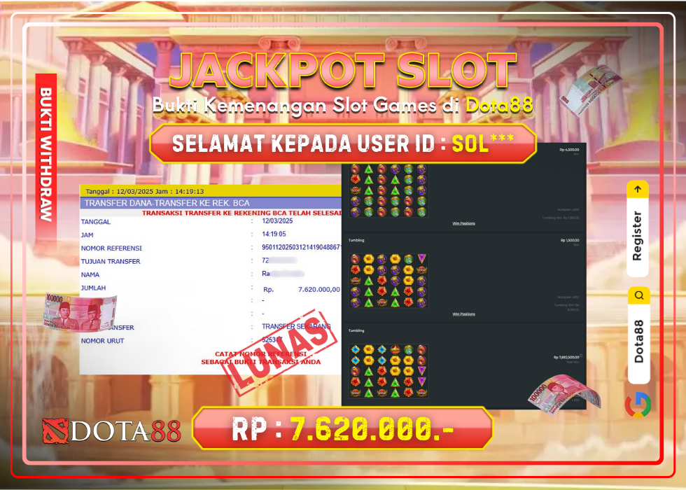JACKPOT SLOT Gates Of Olympus RP.7.620.000,- LUNAS DI DOTA88!