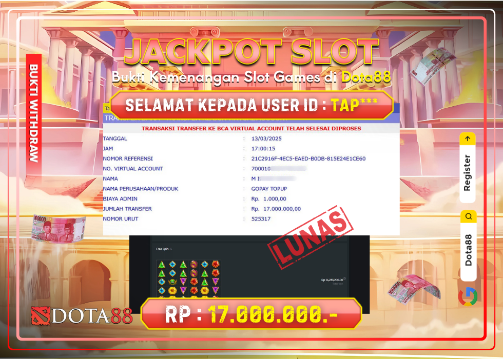 JACKPOT SLOT Gates Of Olympus RP.17.000.000,- LUNAS DI DOTA88!