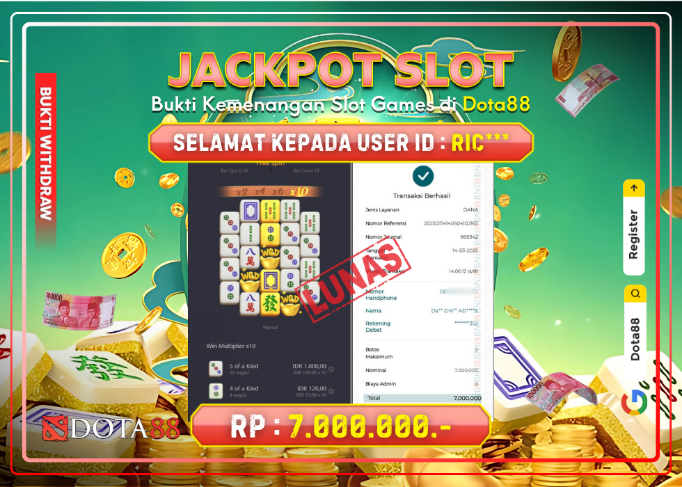 JACKPOT SLOT Mahjong Ways RP.7.000.000,- LUNAS DI DOTA88!