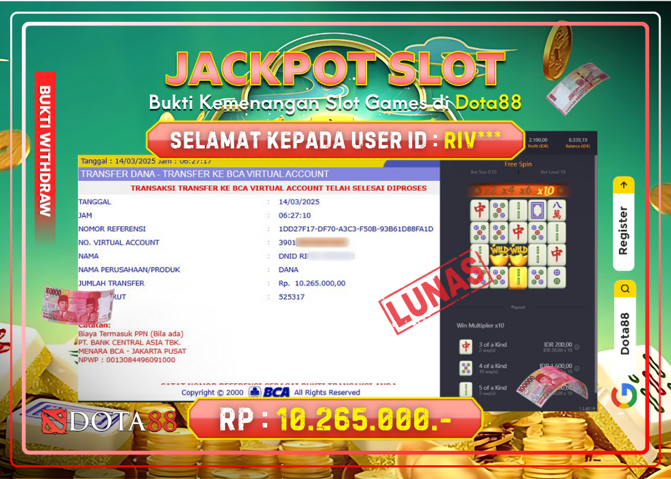 JACKPOT SLOT Mahjong Ways RP.10.265.000,- LUNAS DI DOTA88!
