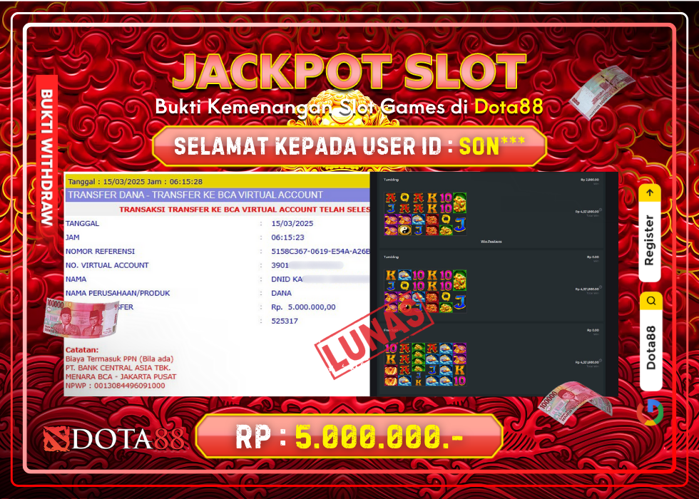 JACKPOT SLOT 5 Lions Megaways™ 2 RP.5.000.000,- LUNAS DI DOTA88!
