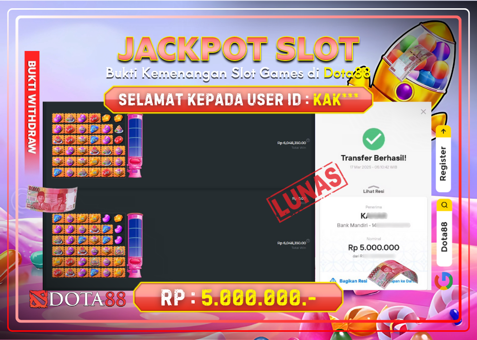 JACKPOT SLOT Sugar Rush 1000 RP.5.000.000,- LUNAS DI DOTA88!