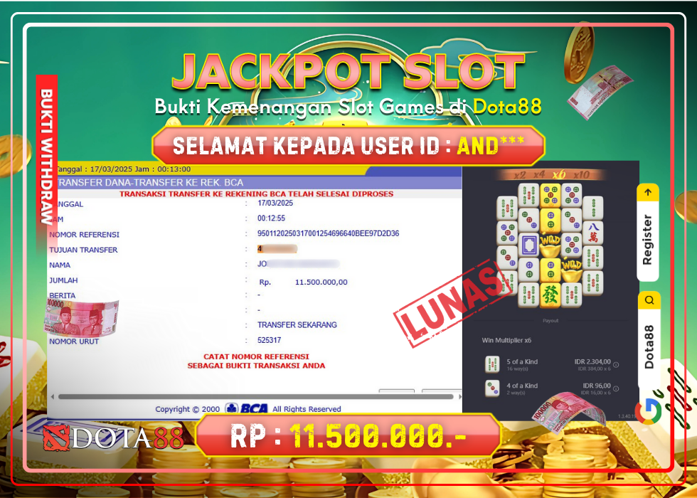 JACKPOT SLOT Mahjong Ways 2 RP.11.500.000,- LUNAS DI DOTA88!