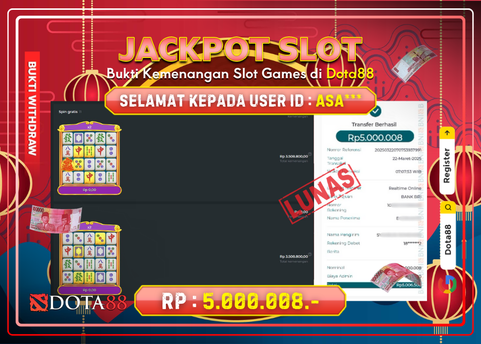 JACKPOT SLOT Mahjong Wins Gong Xi Fa Cai RP.5.000.000,- LUNAS DI DOTA88!