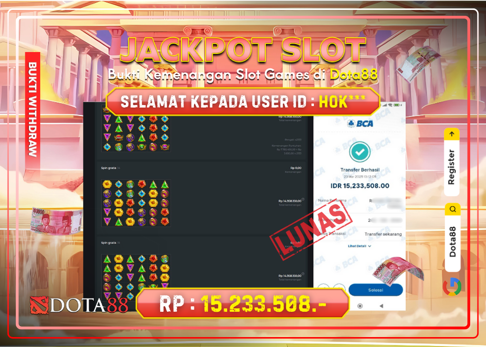 JACKPOT SLOT Gates Of Olympus RP.15.233.508,- LUNAS DI DOTA88!