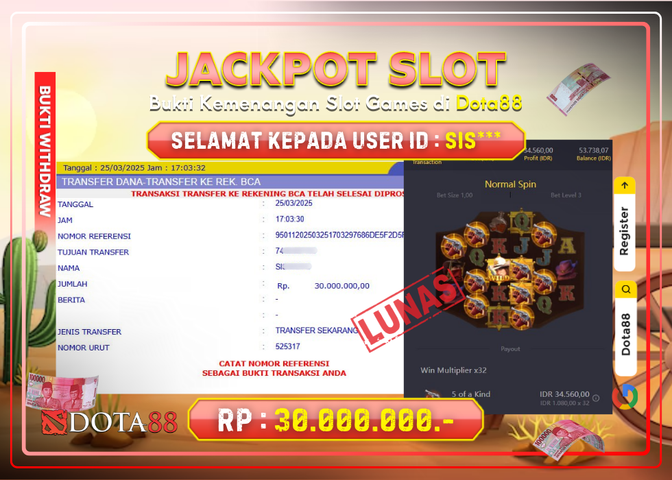 JACKPOT SLOT Wild Bounty Showdown RP.30.000.000,- LUNAS DI DOTA88!