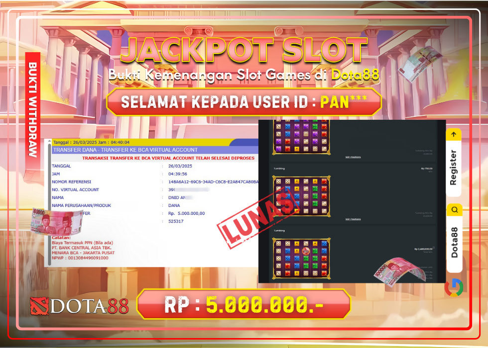 JACKPOT SLOT Gates of Olympus 1000 Dice RP.5.000.000,- LUNAS DI DOTA88!