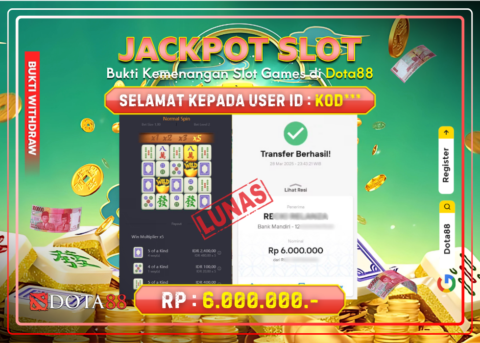 JACKPOT SLOT Mahjong Ways 2 RP.6.000.000,- LUNAS DI DOTA88!