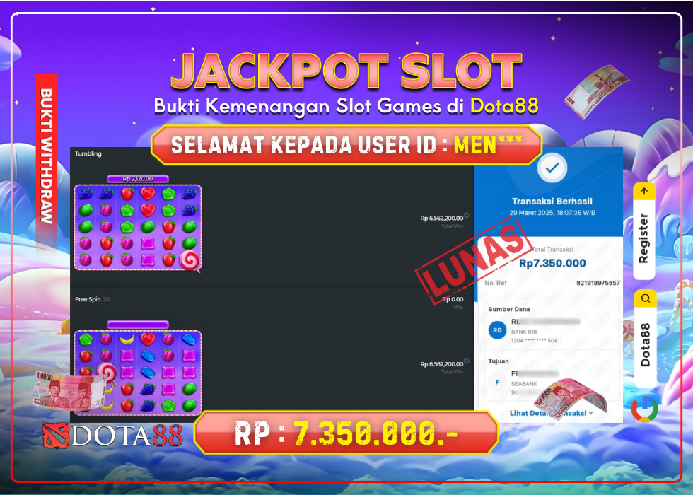 JACKPOT SLOT Sweet Bonanza RP.7.350.000,- LUNAS DI DOTA88!