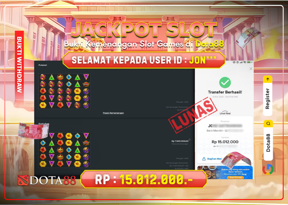 JACKPOT SLOT Gates Of Olympus RP.15.012.000,- LUNAS DI DOTA88!