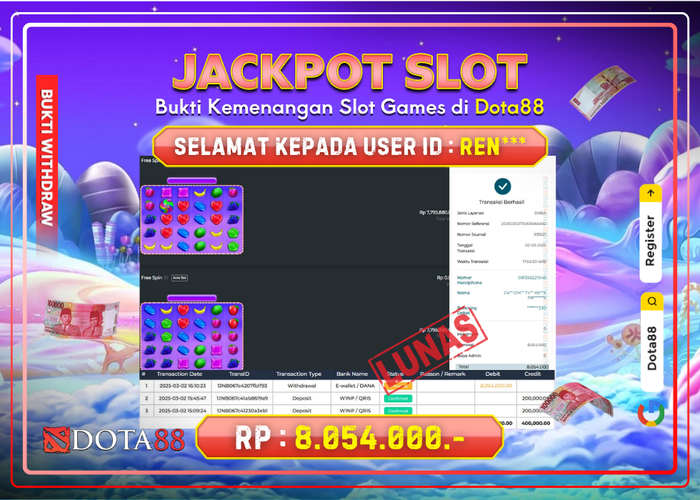 JACKPOT SLOT Sweet Bonanza X1000 RP.8.054.000,- LUNAS DI DOTA88!