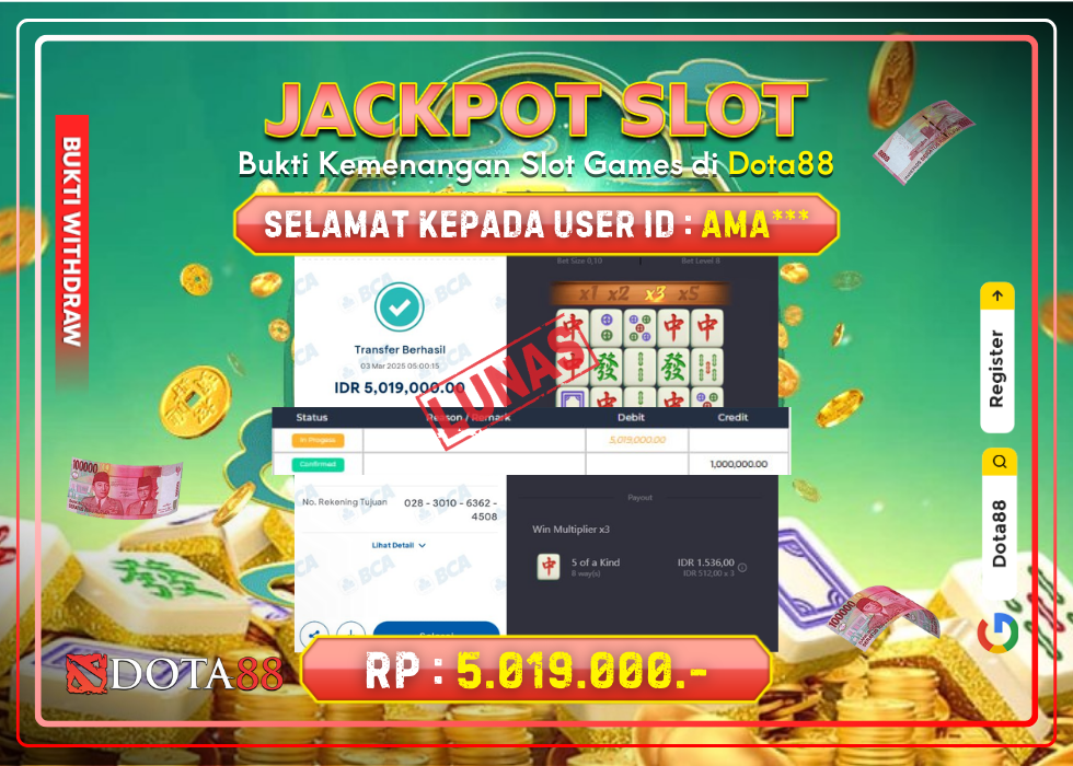 JACKPOT SLOT Mahjong Ways RP.5.019.000,- LUNAS DI DOTA88!