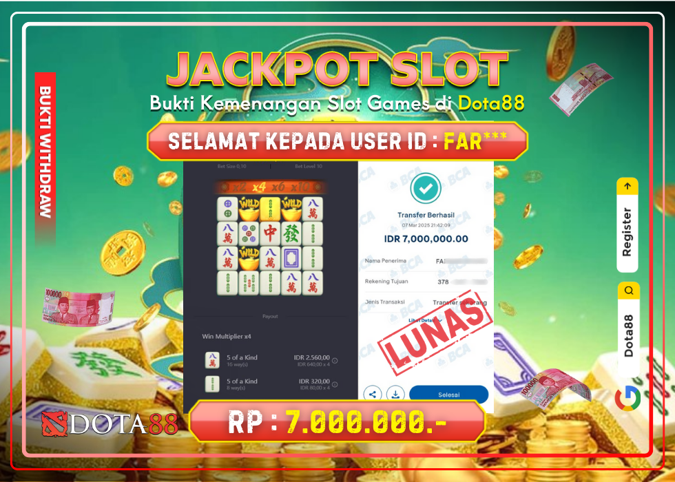 JACKPOT SLOT Mahjong Ways RP.7.000.000,- LUNAS DI DOTA88!