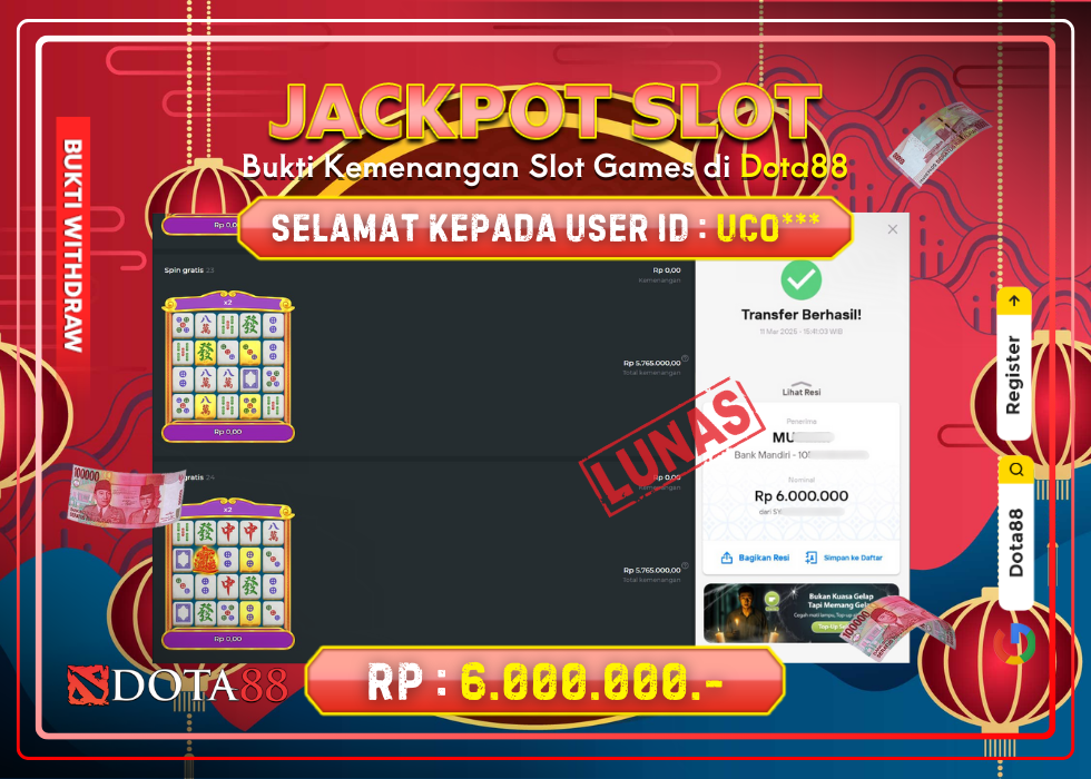 JACKPOT SLOT Mahjong Wins Gong Xi Fa Cai RP.6.000.000,- LUNAS DI DOTA88!