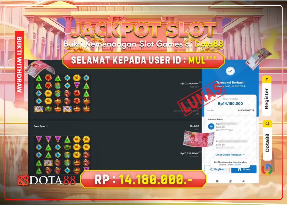 JACKPOT SLOT Gates Of Olympus RP.14.180.000,- LUNAS DI DOTA88!