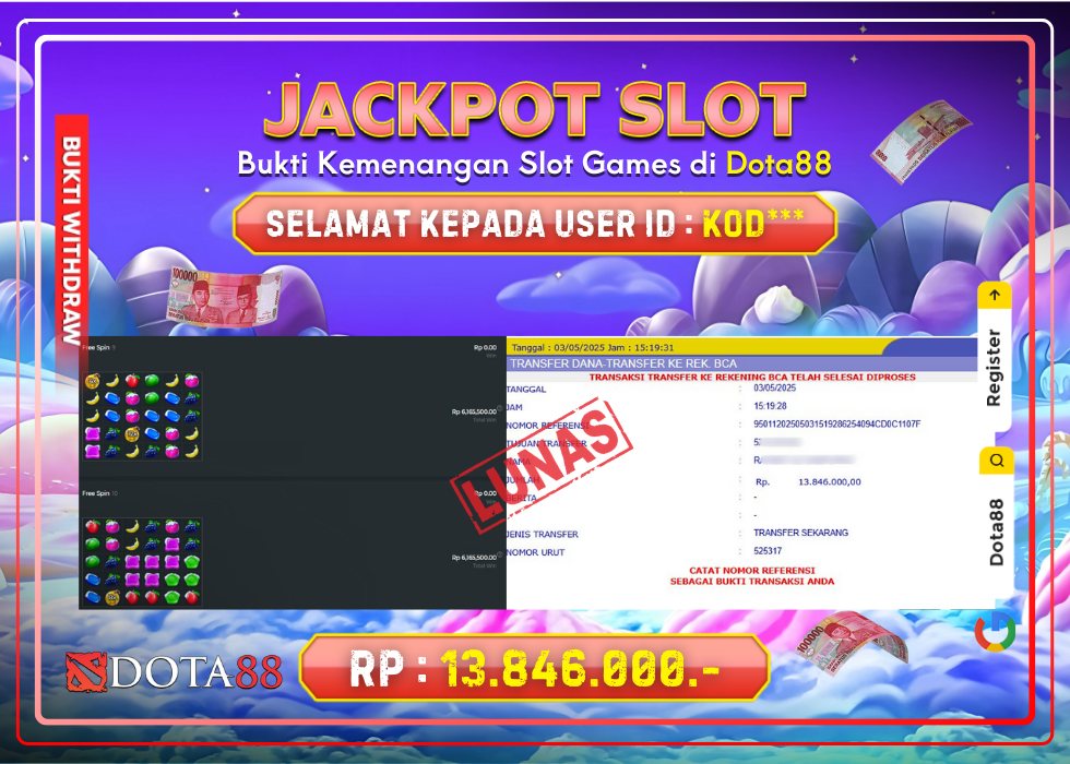 JACKPOT SLOT Sweet Bonanza RP.13.846.000,- LUNAS DI DOTA88!