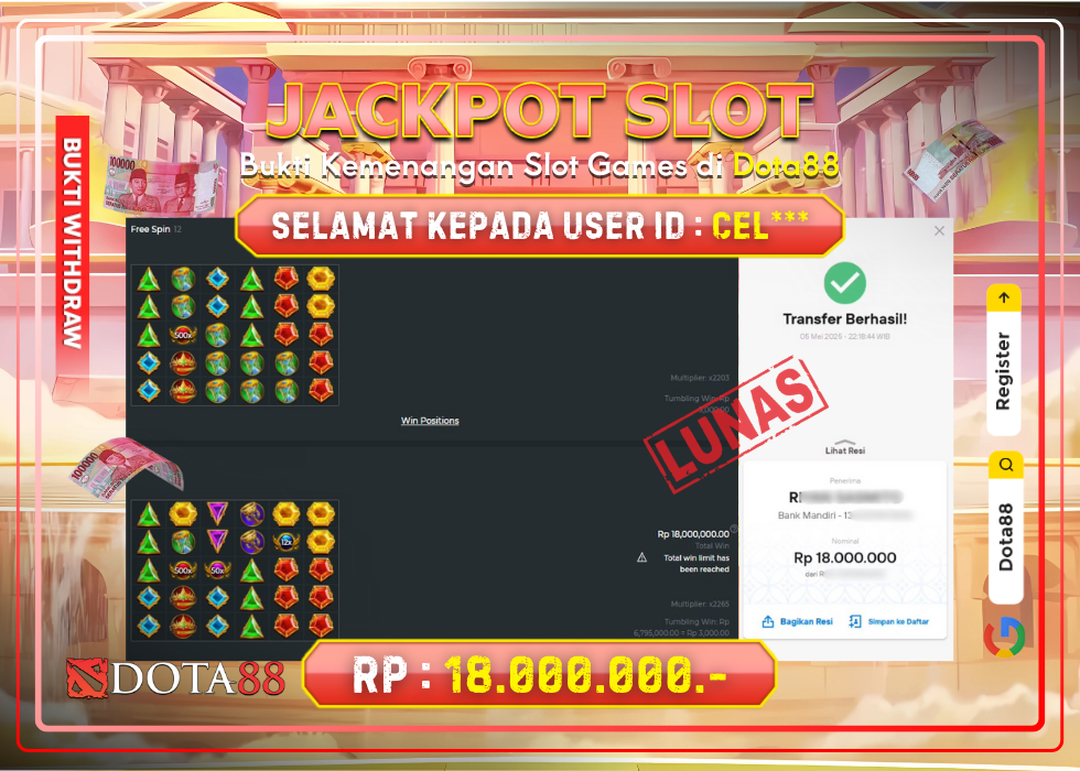 JACKPOT SLOT Gates Of Olympus RP.18.000.000,- LUNAS DI DOTA88!