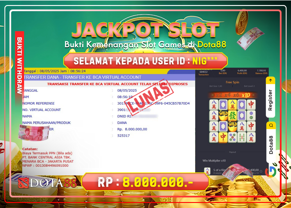 JACKPOT SLOT Mahjong Ways 2 RP.8.000.000,- LUNAS DI DOTA88!