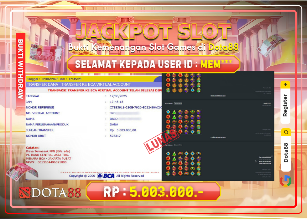 JACKPOT SLOT Gates Of Olympus RP.5.003.000,- LUNAS DI DOTA88!