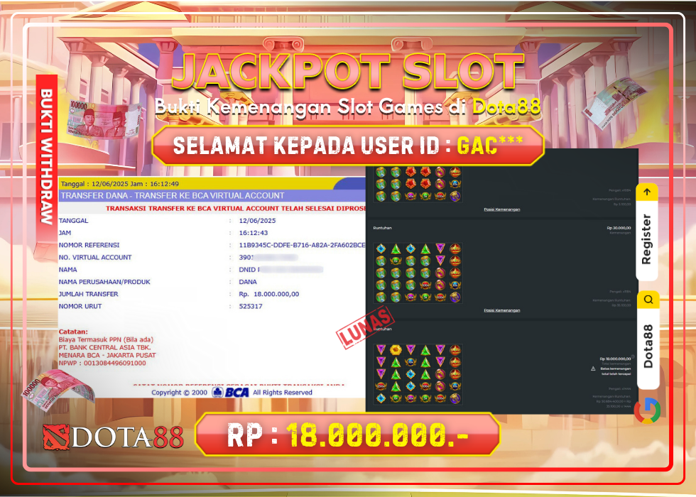 JACKPOT SLOT Gates Of Olympus RP.18.000.000,- LUNAS DI DOTA88!
