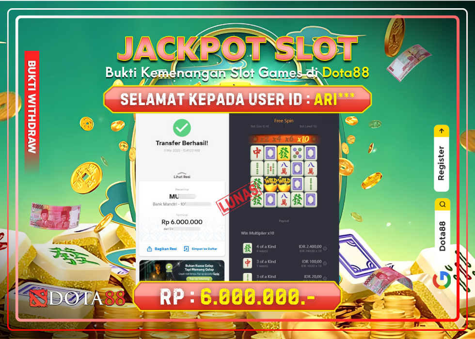JACKPOT SLOT Mahjong Ways 2 RP.6.000.000,- LUNAS DI DOTA88!
