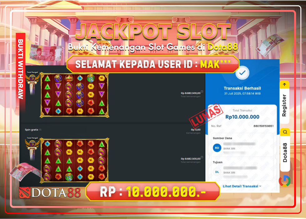 JACKPOT SLOT Gates Of Olympus RP.10.000.000,- LUNAS DI DOTA88!