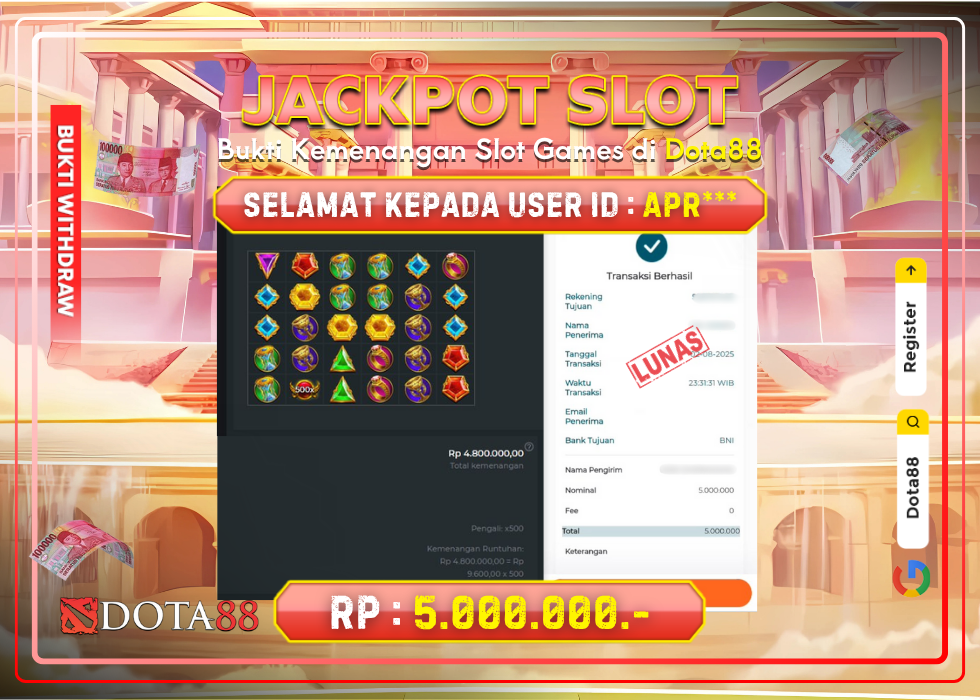 JACKPOT SLOT Gates Of Olympus RP.5.000.000,- LUNAS DI DOTA88!